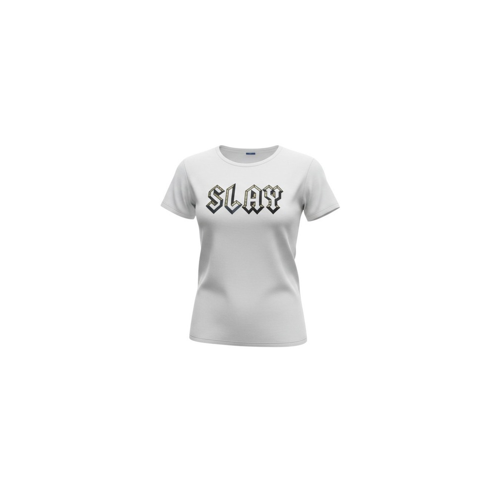 Ejel T-Shirt Womens 1XL White Slay Graphic Gold Foil Gothic Font Tee